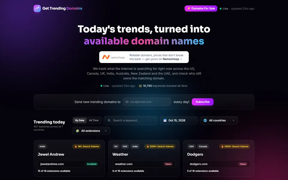 Get Trending Domains homepage