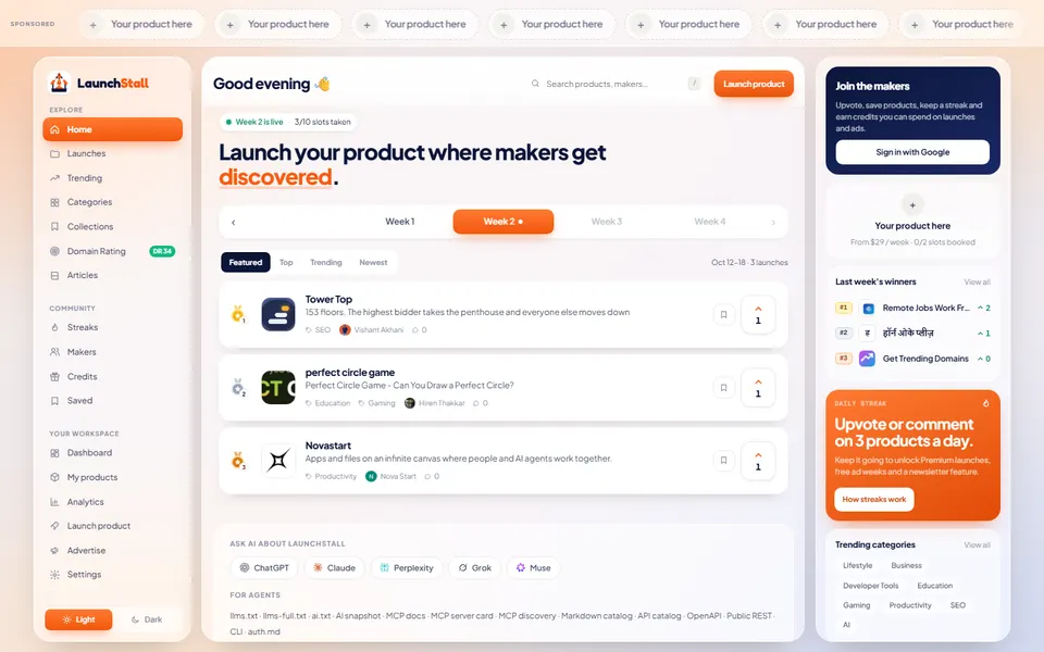 LaunchStall homepage
