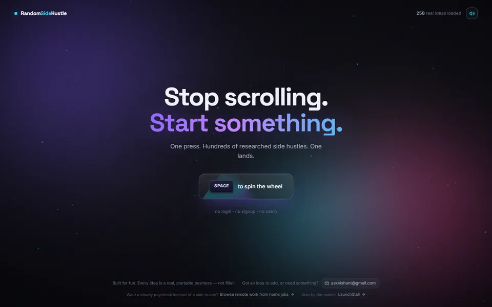 Random Side Hustle homepage